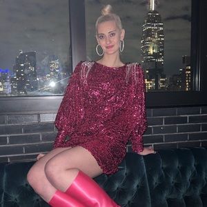 Karen Millen Sequin Crystal Embellished Woven Mini Dress (Size US 8/Medium)